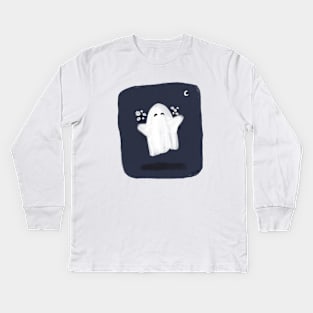 Happy Ghost with Flowers Kids Long Sleeve T-Shirt